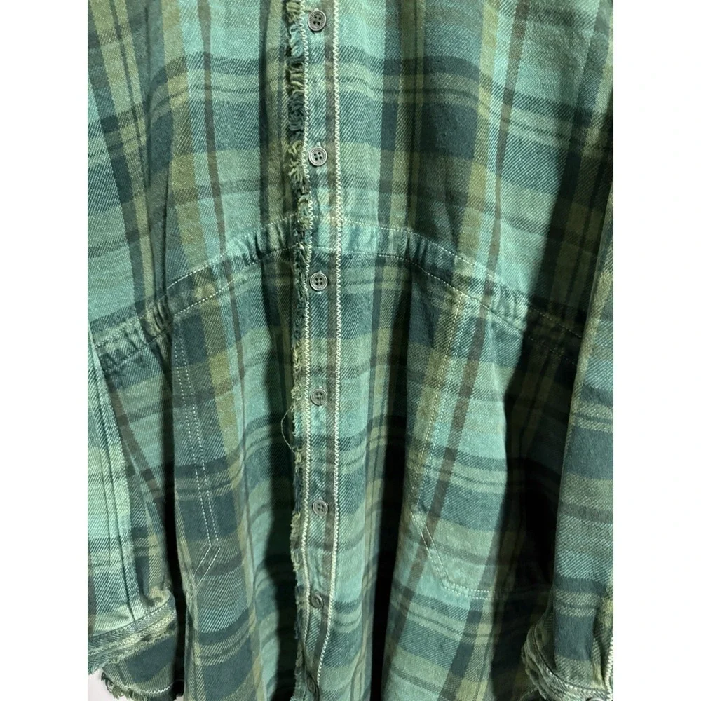 Free People‎ We The Free Summer Daydream Plaid Button Down Green Balsam Size L